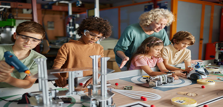 Teacher with students